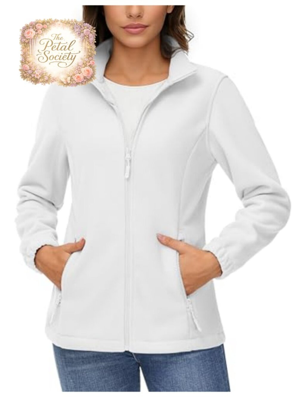 TACVASEN Lightweight Fleece Jacket Full Zip Stand Collar Women's Casual